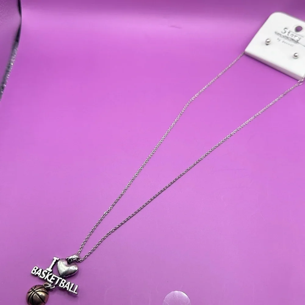 Silver Basketball Charm Necklace/Earrings Set by Davinci NWT